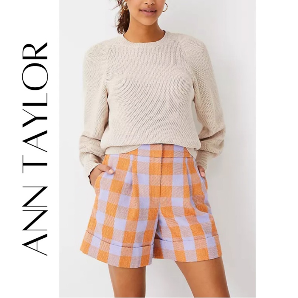 Ann Taylor wide cuff gingham shorts NEW